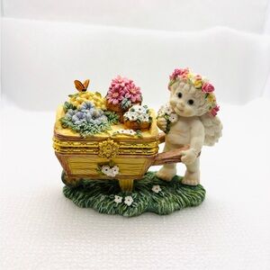 1997 Cast Art Industries Dreamsicles Cherub Angel Flower Cart Trinket Box #10353
